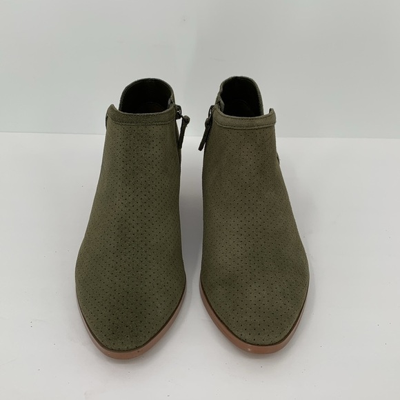 Violet & Red Kiara ankle booties boots olive green suede heel perforated new 10 - Picture 3 of 7